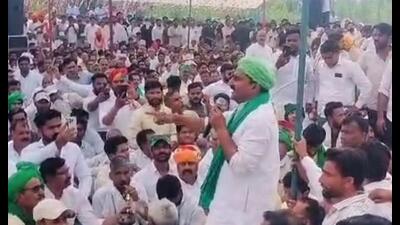 “Khastriya Swabhimaan Mahakumbh” panchayat under way in Nanauta town of Saharanpur district on April 7. (HT photo)