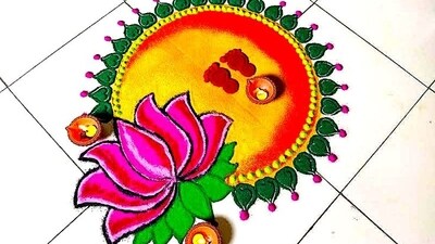 3. A rangoli design inspired by the lotus flower. (pinterest) 3. A rangoli design inspired by the lotus flower. (pinterest)