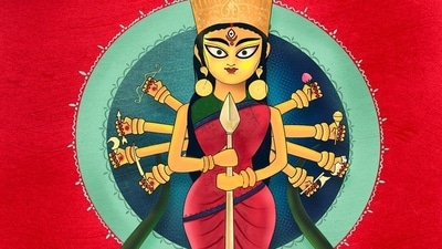 On the sixth day, create a rangoli design inspired by the goddess Katyayani (pinterest) On the sixth day, create a rangoli design inspired by the goddess Katyayani (pinterest)
