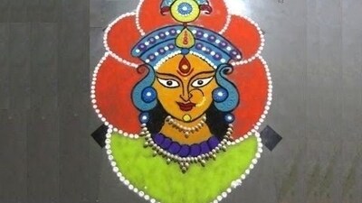 5. A rangoli design inspired by the Skandamata (pinterest) 5. A rangoli design inspired by the Skandamata (pinterest)