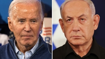 This combination photo shows President Joe Biden, left, on March 8, 2024, in Wallingford, Pa., and Israeli Prime Minister Benjamin Netanyahu in Tel Aviv, Israel, Oct. 28, 2023. Biden and Netanyahu spoke Monday, March 18, in their first interaction in more than a month as the divide has grown between allies over food crisis in Gaza, conduct of war. (AP Photo) (AP) This combination photo shows President Joe Biden, left, on March 8, 2024, in Wallingford, Pa., and Israeli Prime Minister Benjamin Netanyahu in Tel Aviv, Israel, Oct. 28, 2023. Biden and Netanyahu spoke Monday, March 18, in their first interaction in more than a month as the divide has grown between allies over food crisis in Gaza, conduct of war. (AP Photo) (AP)