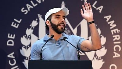 (FILES) Salvadoran President Nayib Bukele delivers a speech after casting his vote in San Salvador on February 4, 2024. El Salvador's two-year state of emergency has created a spiraling human rights crisis, Amnesty International said on March 27, 2024, calling the country's war on gangs "disproportionate". In March 2022, President Nayib Bukele launched a crackdown on gang violence, imposing a state of emergency that suspended the need for arrest warrants, among other civil liberties. (Photo by Marvin RECINOS / AFP) (AFP) (FILES) Salvadoran President Nayib Bukele delivers a speech after casting his vote in San Salvador on February 4, 2024. El Salvador's two-year state of emergency has created a spiraling human rights crisis, Amnesty International said on March 27, 2024, calling the country's war on gangs "disproportionate". In March 2022, President Nayib Bukele launched a crackdown on gang violence, imposing a state of emergency that suspended the need for arrest warrants, among other civil liberties. (Photo by Marvin RECINOS / AFP) (AFP)