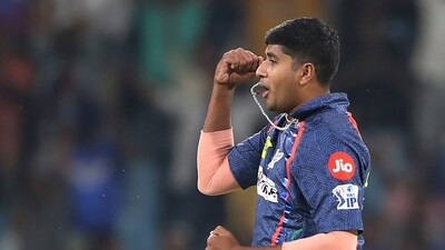 Lucknow Super Giants' Yash Thakur celebrates the wicket of Gujarat Titans' Rashid Khan during the Indian Premier League cricket match between Gujarat Titans and Lucknow Super Giants in Lucknow (AP) Lucknow Super Giants' Yash Thakur celebrates the wicket of Gujarat Titans' Rashid Khan during the Indian Premier League cricket match between Gujarat Titans and Lucknow Super Giants in Lucknow (AP)