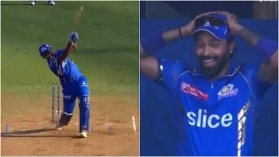 Romario Shepherd smashes Anrich Nortje for 32 runs in the last over (X) Romario Shepherd smashes Anrich Nortje for 32 runs in the last over (X)