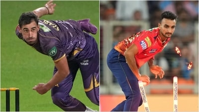 Mitchell Starc was expensive in the first two matches for KKR; Harshal Patel in action for PBKS (PTI) Mitchell Starc was expensive in the first two matches for KKR; Harshal Patel in action for PBKS (PTI)