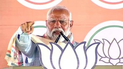 Prime Minister Narendra Modi addresses a public rally, in Nawada on Sunday. (ANI) Prime Minister Narendra Modi addresses a public rally, in Nawada on Sunday. (ANI)