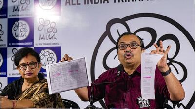 TMC leaders Kunal Ghosh and Chandrima Bhattacharya addresses a press conference at the party office in Kolkata on Sunday. (PTIthe) TMC leaders Kunal Ghosh and Chandrima Bhattacharya addresses a press conference at the party office in Kolkata on Sunday. (PTIthe)