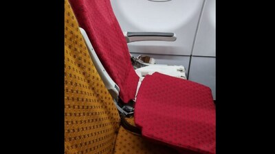 Snapshot of the broken seat in Air India. (X/@Kaijee04 ) Snapshot of the broken seat in Air India. (X/@Kaijee04 )