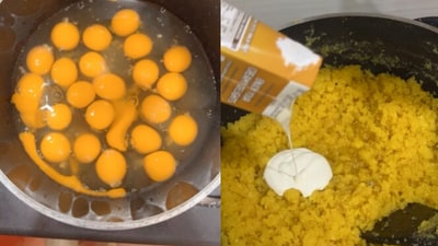 Snapshot of egg halwa in the making. Snapshot of egg halwa in the making.