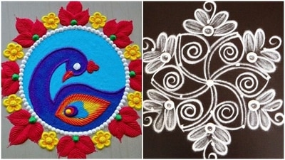 9. Opt for this bright and colourful or a monochrome rangoli design. (Pinterest) 9. Opt for this bright and colourful or a monochrome rangoli design. (Pinterest)