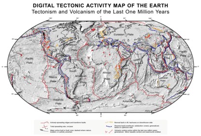 A tectonic activity map of the earth of the last one million years created by NASA's Goddard Space Flight Centre. (NASA/WikiCommons) A tectonic activity map of the earth of the last one million years created by NASA's Goddard Space Flight Centre. (NASA/WikiCommons)