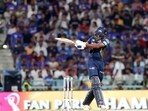 Gujarat Titans' Sai Sudharsan plays a shot. Gujarat Titans' Sai Sudharsan plays a shot.