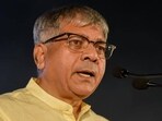 Pune, India - November 26, 2018: Prakash Ambedkar speak at Wanchit Bahujan Samaj convention at SSPMS ground in Pune, India, on Monday, November 26, 2018. (Photo by Sanket Wankhade/HT PHOTO) Pune, India - November 26, 2018: Prakash Ambedkar speak at Wanchit Bahujan Samaj convention at SSPMS ground in Pune, India, on Monday, November 26, 2018. (Photo by Sanket Wankhade/HT PHOTO)