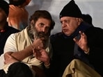 A file photo of Rahul Gandhi with National Conference president Farooq Abdullah in Lakhanpur, J&K, 