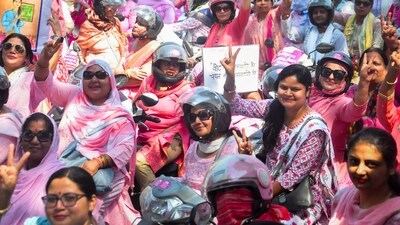 Women participate in a voter awareness rally in Moradabad, Uttar Pradesh. (PTI)