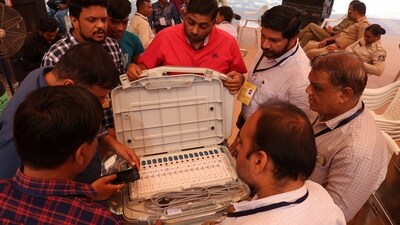 Election staff scans serial numbers of Electronic Voting Machines (EVMs) before dispatching them from a warehouse in Ahmedabad. (Amit Dave / Reuters) Election staff scans serial numbers of Electronic Voting Machines (EVMs) before dispatching them from a warehouse in Ahmedabad. (Amit Dave / Reuters)