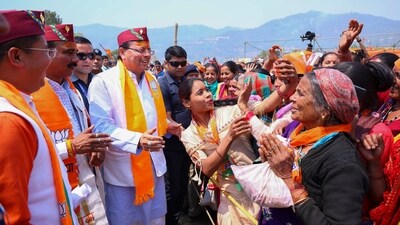 Uttarakhand CM Pushkar Singh Dhami during a public meeting, at Kapkot in Bageshwar district, Uttarakhand. (PTI)