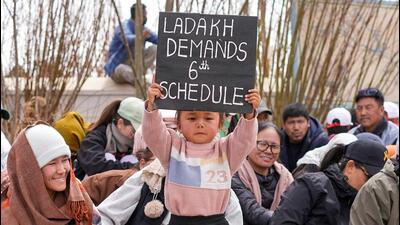A child holds a placard during Sonam Wangchuk's hunger strike in Leh-Ladakh last month. (ANI Photo) A child holds a placard during Sonam Wangchuk's hunger strike in Leh-Ladakh last month. (ANI Photo)