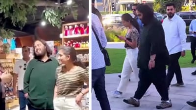 Anant Ambani and Radhika Merchant were seen chatting with an entrepreneur in Dubai. (Instagram/maheshpverma) Anant Ambani and Radhika Merchant were seen chatting with an entrepreneur in Dubai. (Instagram/maheshpverma)