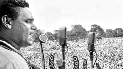 Atal Bihari Vajpayee addressing a rally at India Gate lawns demanding recognition of Bangladesh and release of Mujibur Rahman in 1971. (HT ARCHIVES)