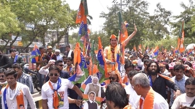 BJP candidate Navneet Rana during an election rally before filing her nomination from the Amravati Lok Sabha constituency for the upcoming Lok Sabha polls, in Amravati, on April 4 (PTI) BJP candidate Navneet Rana during an election rally before filing her nomination from the Amravati Lok Sabha constituency for the upcoming Lok Sabha polls, in Amravati, on April 4 (PTI)