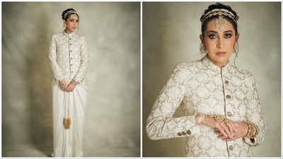 Add a modern twist to your celebrations by pairing your peplum kurta with dhoti pants. A kurta embellished with Maharashtrian motifs and designs adds to the festal mood and stands out in the celebrations. A Peshwani kurta accompanied by palazzo gives an elegant yet comfortable look. Ace it up with mojris and jewels that will make you look charming. (Instagram/@therealkarismakapoor) Add a modern twist to your celebrations by pairing your peplum kurta with dhoti pants. A kurta embellished with Maharashtrian motifs and designs adds to the festal mood and stands out in the celebrations. A Peshwani kurta accompanied by palazzo gives an elegant yet comfortable look. Ace it up with mojris and jewels that will make you look charming. (Instagram/@therealkarismakapoor)