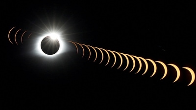 Total Solar Eclipse 2024: A composite image of 21 separate photographs taken with a single fixed camera shows the Solar Eclipse as it creates the effect of a diamond ring at Totality. (REUTERS)