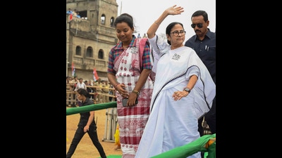 WB CMO: West Bengal chief minister and TMC chief Mamata Banerjee speaks during a public meeting ahead of Lok Sabha elections, at Raipur in Bankura district. (PTI)