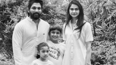 Allu Arjun with wife Sneha, son Ayaan and daughter Arha. The family often spend special occasions together. This picture was shared on Independence Day. Allu Arjun with wife Sneha, son Ayaan and daughter Arha. The family often spend special occasions together. This picture was shared on Independence Day.