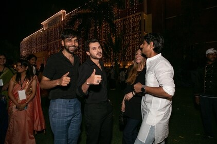 Actor Divyenndu and his wife share a candid moment with Abhishek and Siddharth. Actor Divyenndu and his wife share a candid moment with Abhishek and Siddharth.