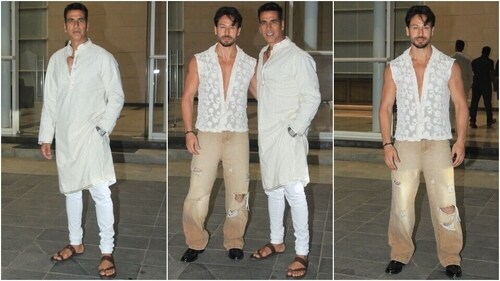 Akshay Kumar and Tiger Shroff at Ali Abbas Zafar's Iftar party. (HT Photo/Varinder Chawla) Akshay Kumar and Tiger Shroff at Ali Abbas Zafar's Iftar party. (HT Photo/Varinder Chawla)