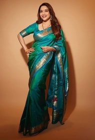 Madhuri Dixit Nene in a handwoven peacock blue Paithani saree (Photo: Instagram)