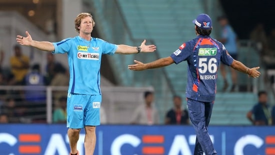 Lucknow Super Giants' Ravi Bishnoi and fielding coach Jonty Rhodes during the match against Gujarat Titans in the Indian Premier League (IPL) 2024 (ANI )