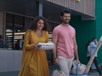 Mrunal Thakur and Vijay Deverakonda in a still from Family Star. Mrunal Thakur and Vijay Deverakonda in a still from Family Star.