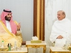Saudi Crown Prince Mohammed bin Salman meets Pakistan's Prime Minister Shehbaz Sharif in his palace on the eve of 29th Ramadan in the holy city of Mecca on April 7. 