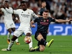 Manchester City vs Real Madrid: Real's Eduardo Camavinga in action with  City's Mateo Kovacic.