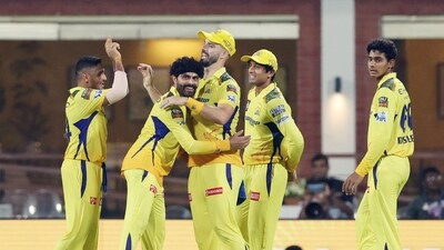 Chennai Super Kings' Ravindra Jadeja and Daryl Mitchell celebrate (CSK-X) Chennai Super Kings' Ravindra Jadeja and Daryl Mitchell celebrate (CSK-X)