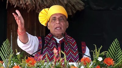 Defence Minister Rajnath Singh addresses a public meeting ahead of Lok Sabha polls, in Namsai on Tuesday. (ANI Photo) Defence Minister Rajnath Singh addresses a public meeting ahead of Lok Sabha polls, in Namsai on Tuesday. (ANI Photo)