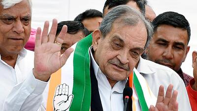 Former BJP leader Chaudhary Birender Singh after joining the Congress in New Delhi on Tuesday. (ANI Photo)