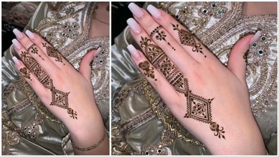 Moroccan Designs: Moroccan mehendi designs are inspired by the rich culture and history of Morocco. They often feature intricate geometric patterns, Islamic calligraphy, and vibrant colours. These designs are perfect for those who want to add a touch of exotic flair to their Eid celebrations. (Pinterest) Moroccan Designs: Moroccan mehendi designs are inspired by the rich culture and history of Morocco. They often feature intricate geometric patterns, Islamic calligraphy, and vibrant colours. These designs are perfect for those who want to add a touch of exotic flair to their Eid celebrations. (Pinterest)