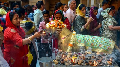 Devotees offer prayers at the Mata Longa Wali Devi temple on the first day of the 'Chaitra Navratri' festival in Amritsar. (PTI) Devotees offer prayers at the Mata Longa Wali Devi temple on the first day of the 'Chaitra Navratri' festival in Amritsar. (PTI)