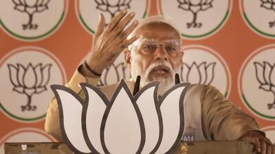 Prime Minister Narendra Modi addresses a public meeting ahead of the Lok Sabha elections in Uttar Pradesh’s Pilibhit on Tuesday. (PTI) Prime Minister Narendra Modi addresses a public meeting ahead of the Lok Sabha elections in Uttar Pradesh’s Pilibhit on Tuesday. (PTI)