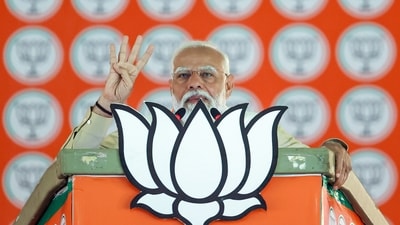 Prime Minister Narendra Modi addresses a public meeting in Madhya Pradesh's Balaghat on Tuesday. (BJP) Prime Minister Narendra Modi addresses a public meeting in Madhya Pradesh's Balaghat on Tuesday. (BJP)