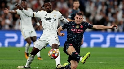 Manchester City vs Real Madrid: Real's Eduardo Camavinga in action with  City's Mateo Kovacic. (REUTERS)