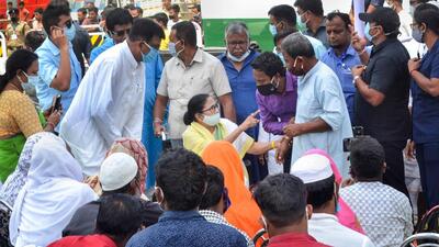 West Bengal chief minister Mamata Banerjee with the families of those killed in Sitalkuchi in 2021. (PTI/File) West Bengal chief minister Mamata Banerjee with the families of those killed in Sitalkuchi in 2021. (PTI/File)
