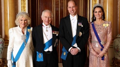 Britain's Queen Camilla, Britain's King Charles III, Britain's Prince William, Prince of Wales and Britain's Catherine, Princess of Wales pose for a picture during a reception for members of the Diplomatic Corps at Buckingham Palace, in London, on December 5, 2023. ( (Photo by Chris Jackson / POOL / AFP) Britain's Queen Camilla, Britain's King Charles III, Britain's Prince William, Prince of Wales and Britain's Catherine, Princess of Wales pose for a picture during a reception for members of the Diplomatic Corps at Buckingham Palace, in London, on December 5, 2023. ( (Photo by Chris Jackson / POOL / AFP)