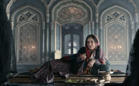 Manisha Koirala in a still from Heeramandi. The aesthetics are moody and vintage. Manisha Koirala in a still from Heeramandi. The aesthetics are moody and vintage.