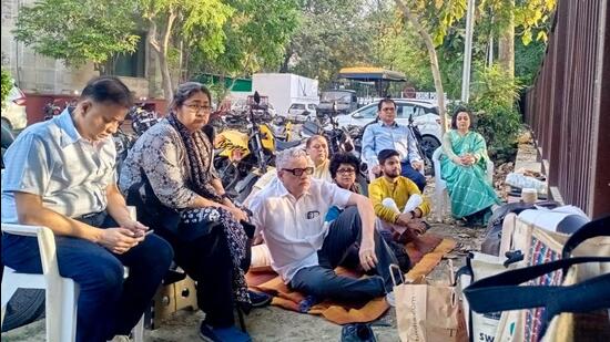 TMC leaders during a protest in Delhi on Tuesday. (ANI)