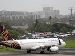 A Vistara Airbus A320 aircraft at the Chhatrapati Shivaji Maharaj International Airport in Mumbai.