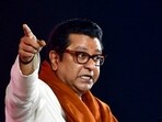 Maharashtra Navnirman Sena (MNS) chief Raj Thackeray addresses the 'Gudi Padwa' rally being held at Shivaji Park, in Mumbai on Tuesday.